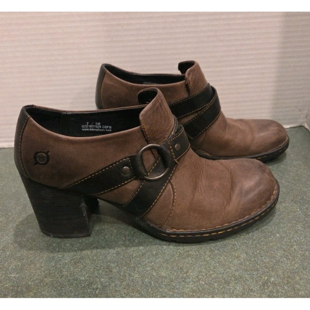 Vintage 90s BORN Brown Leather Chunky Heel Oxford Shoes/Booties Western Size 7